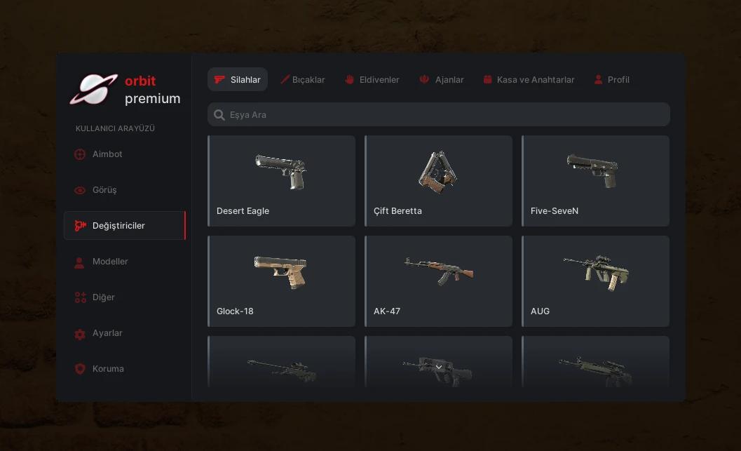 CS2 hile skin değiştirici menüsü